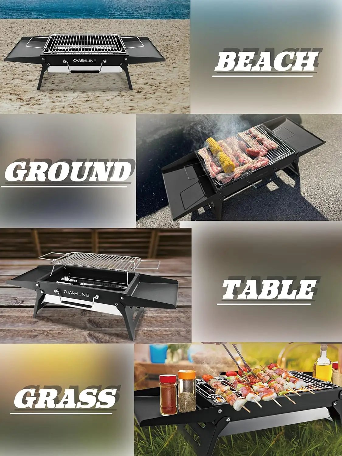 Charmline 14x9inch Foldable Portable Grill Charcoal, Compact Portable Grill for Outdoor Use, Desktop Charcoal Grill, BBQ Grill for Camping, Picnics, Gardens and Beach Parties, Green, Black by GreenHaven Gardens