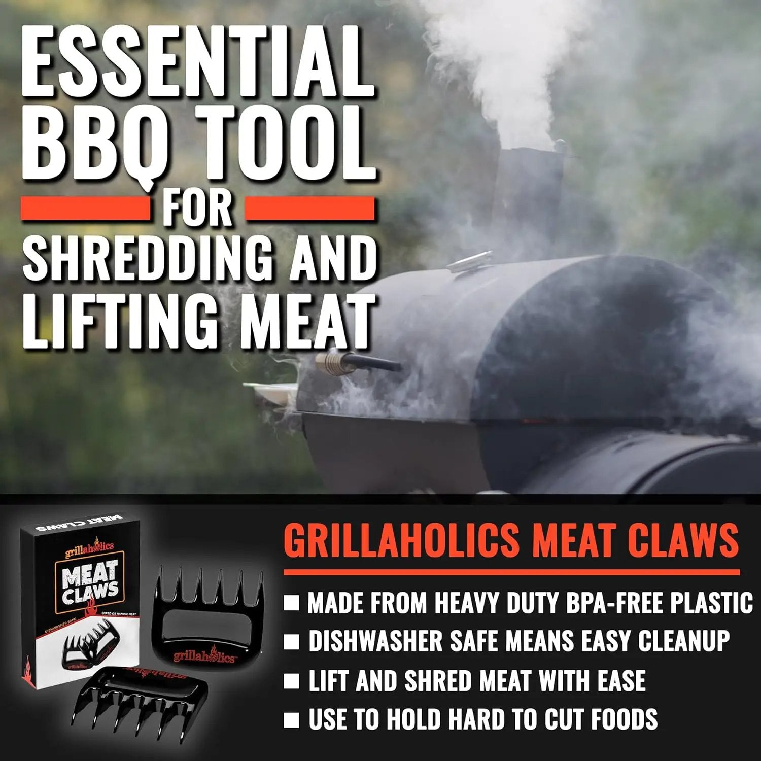 Grillaholics BBQ Meat Shredder Claws - Wolverine Style Ultra-Sharp Blades Quickly Lift Handle & Shred Meats - Best Dishwasher Safe Bear Claw Pulled Pork Meat Shredders in BBQ Grill Accessories (Black) by GreenHaven Gardens