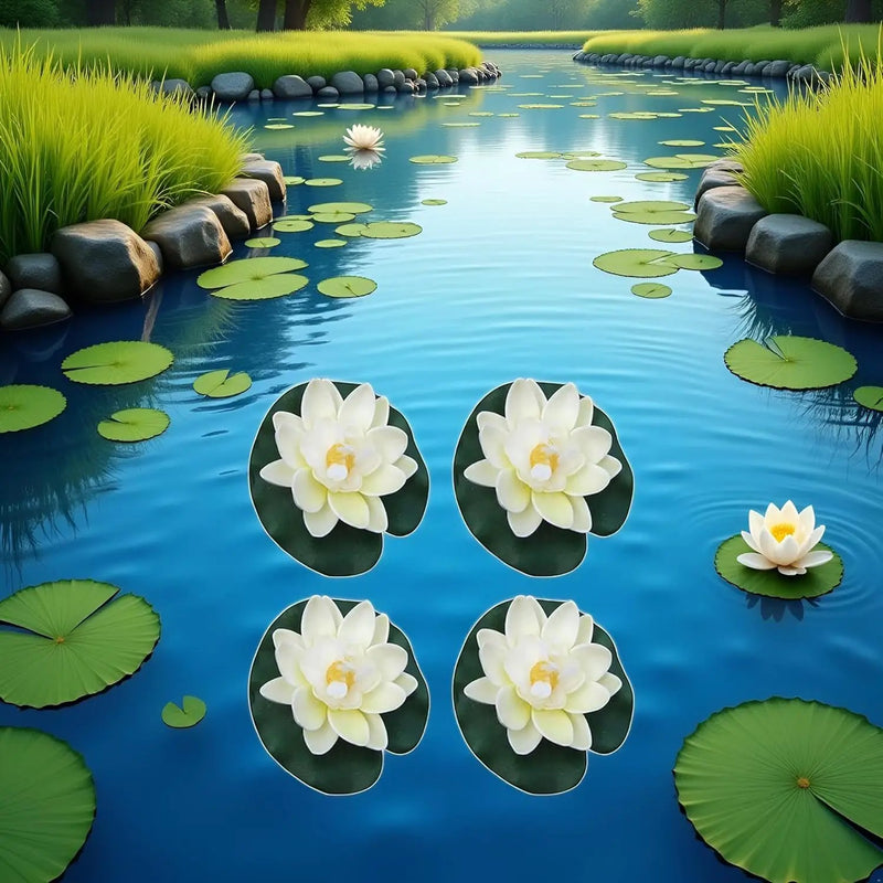 4 Pieces Artificial Floating Lotus Flowers with Lily Pads, Decorative Foam Water Plants for Pond, Pool, Garden Fish Tank Aquarium Home Garden Special Decoration Outdoor Décor,Artificial Flowers by GreenHaven Gardens