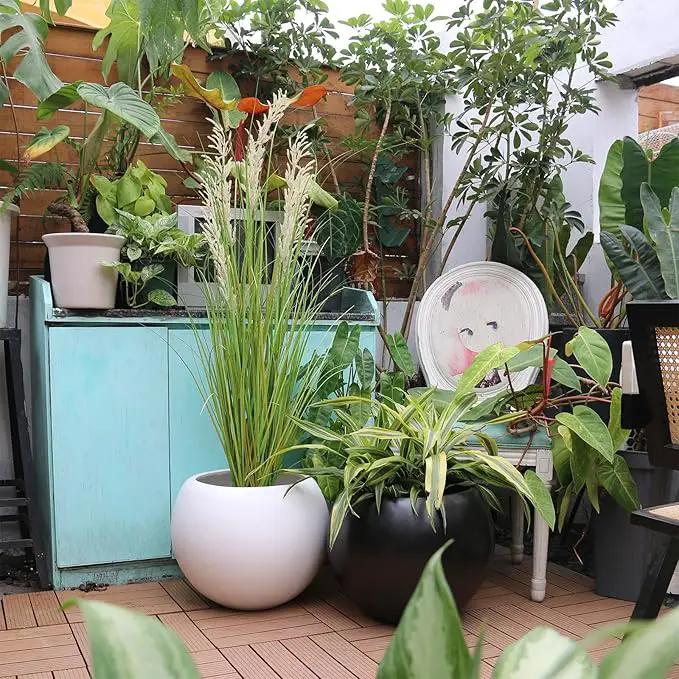 13.5 H x 17" Dia (12" Pot Opening) Round Fiberstone Planter with Drainage Hole, White, Indoor/Outdoor Large Plant Pot for Home Patio Garden, Ideal for Large Plants by GreenHaven Gardens