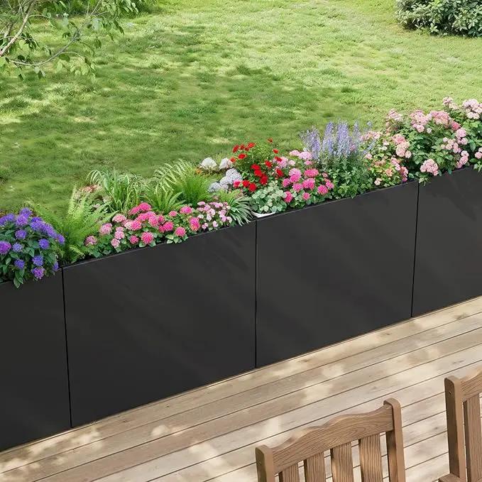 Stoog 38" Metal Tall Rectangular Planters Set of 2 - All-Weather Planter Box for Indoor/Outdoor Use, with Removable Insert Shelf, for Plants, Flowers, Garden, Black by GreenHaven Gardens