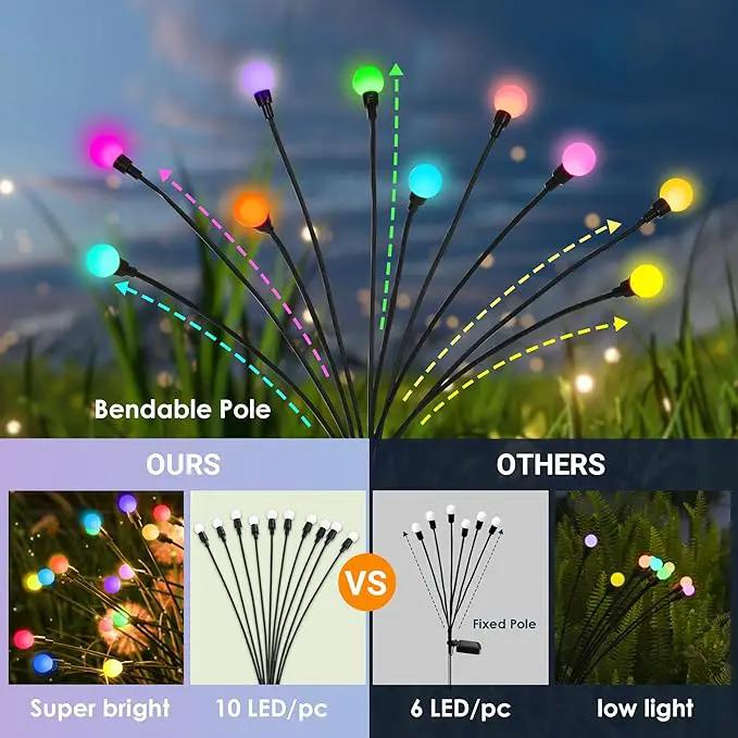 Solar Firefly Garden Lights - 60 LED Outdoor, Wind Sway, Waterproof for Yard, Patio, Pathway (6 Pack) by GreenHaven Gardens