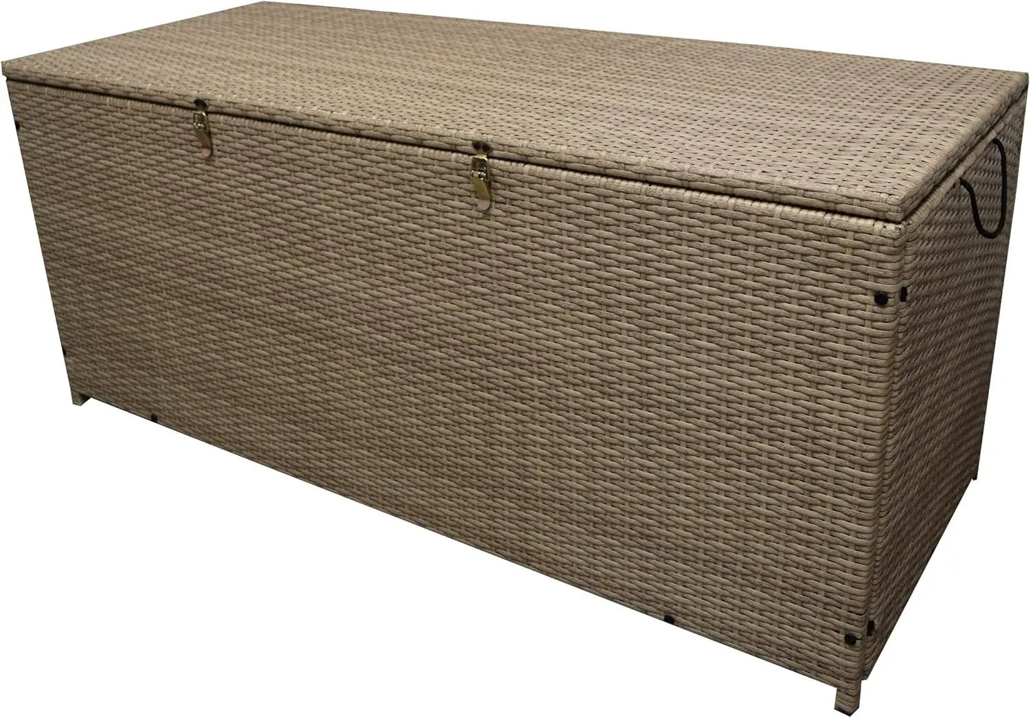 Oakland Living Tan Indoor and Outdoor Balcony Patio Deck Porch Pool 113 Gallon Wicker Storage Box Trunk Bin with Metal Frame by GreenHaven Gardens