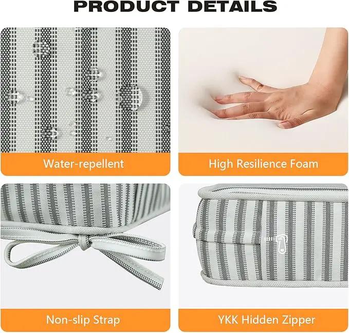 Square Corner Seat Cushions, 19" x 19" x 3", Set of 4, Indoor Outdoor Water Repellent Universal Chair Pads with Ties for Patio Furniture, Garden Deck Dining Chairs, Black and White by GreenHaven Gardens