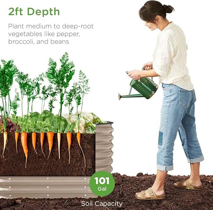 Best Choice Products 4x2x2ft Outdoor Metal Raised Garden Bed, Oval Deep Root Planter Box for Vegetables, Flowers, Herbs, and Succulents w/ 101 Gallon Capacity, Rubber Edge Guard - Taupe by GreenHaven Gardens