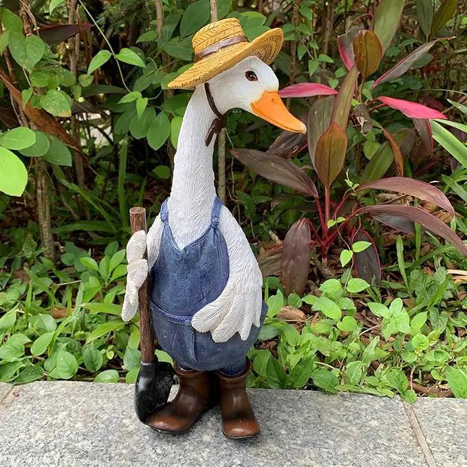 Garden Statues Gardener Couple Duck, Indoor Outdoor Decorations Cute Ducks Art Décor Goose Figurine Ornament for Yard Home Garden Patio and Office (Male) by GreenHaven Gardens