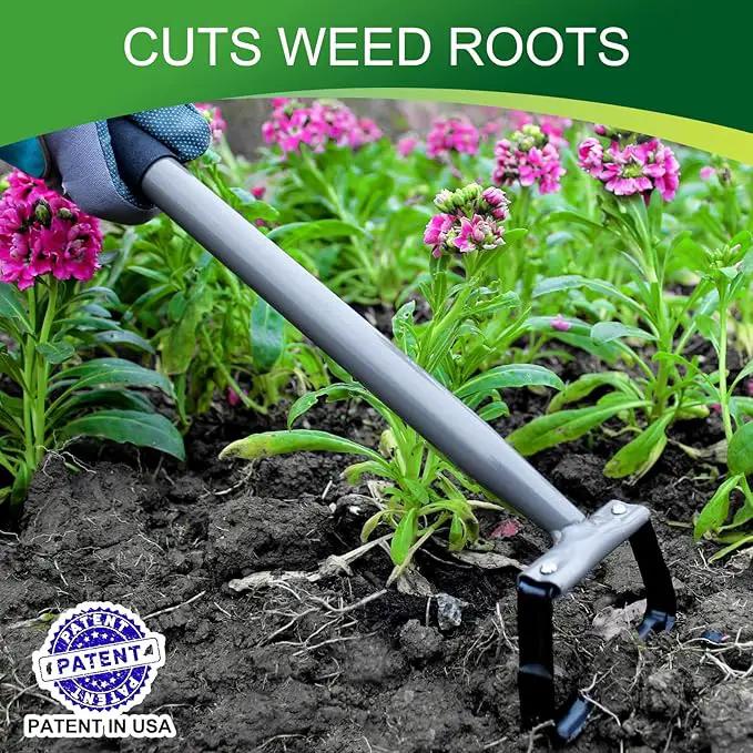 Walensee Mini Action Hoe for Weeding Stirrup Hoe Tools for Garden Hula-Ho with 14- Inch Scuffle Loop Hoe Gardening Weeder Cultivator, Sharp Durable Metal Handle Weeding Rake with Cushioned Grip, Grey by GreenHaven Gardens