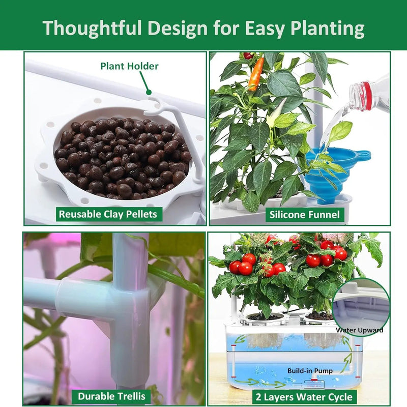 Hydroponics Growing System kit with Trellis,Smart Hydroponic Gardening System with LED Grow Light, Indoor Hydroponic Garden Herb Grow Kit for Short Tomato,Pepper,Cucumber (6200LC) by GreenHaven Gardens