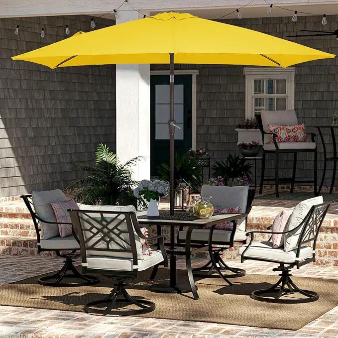 JEAREY 6.5x10 ft Rectangular Patio Umbrellas Outdoor Market Umbrella with Push Button Tilt and Crank, Rectangle Table Umbrella 6 Sturdy Ribs UV Protection for Pool Garden Backyard Deck, Yellow by GreenHaven Gardens