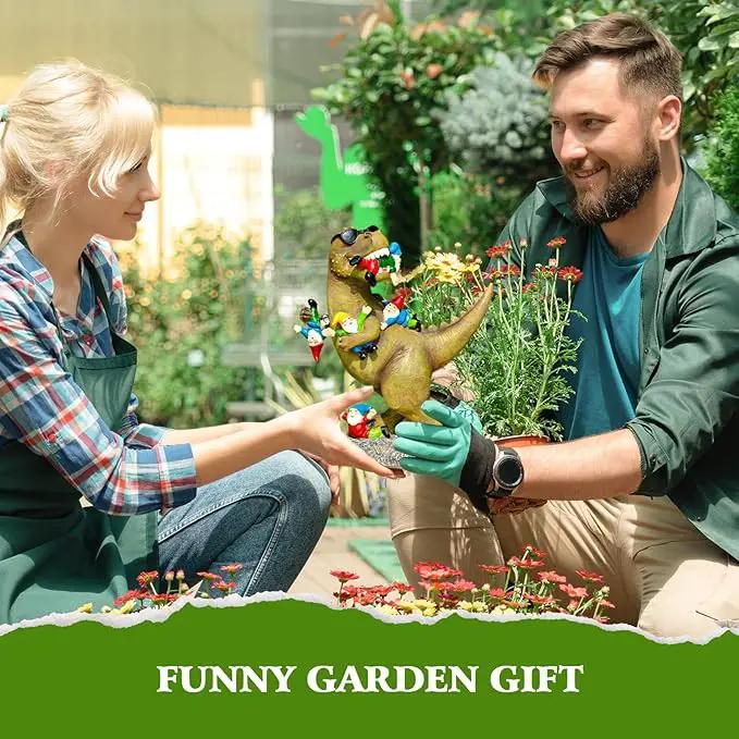 Garden Gnome Statues Garden Decor - Large Dinosaur Eating Gnomes Outdoor Decor for Patio,Lawn,Yard Decor - Uique Housewarming Gift by GreenHaven Gardens