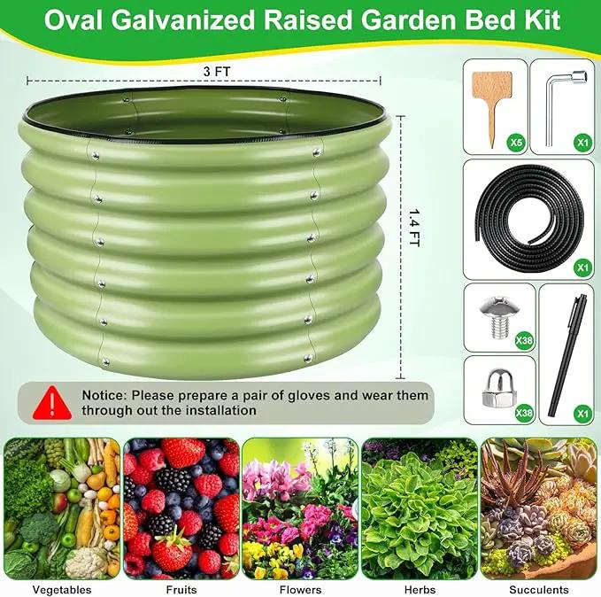 3x3x1.4ft Galvanized Raised Garden Bed, Deep Metal Garden Bed, Matcha Green Raised Garden Beds Outdoor, Raised Bed for Planting Vegetables, Flowers, Fruits by GreenHaven Gardens