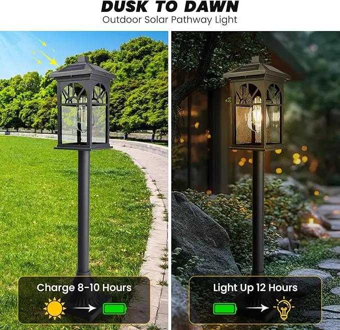 31" Solar Pathway Lights Outdoor, Black Aluminum Bollard Lighting with Remote Control - Dusk to Dawn LED Post Light, IP44 Waterproof for Lawn, Patio, Driveway & Backyard Decor (Bulb Included) by GreenHaven Gardens