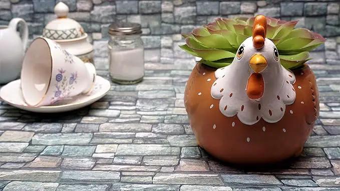 Chicken Planter - Rooster Utensil Holder Party Accessories - Flower Succulent Pot - Indoor Outdoor Garden Backyard Patio Chicken Theme Ceramic by GreenHaven Gardens
