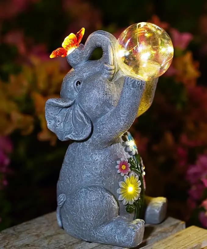 Solar Funny Elephant Statue for Garden: Outdoor Sculptures with Ball Lights and Butterfly Clearance Lawn Ornaments Yard Porch Patio Balcony - Gifts for Mom Grandma by GreenHaven Gardens