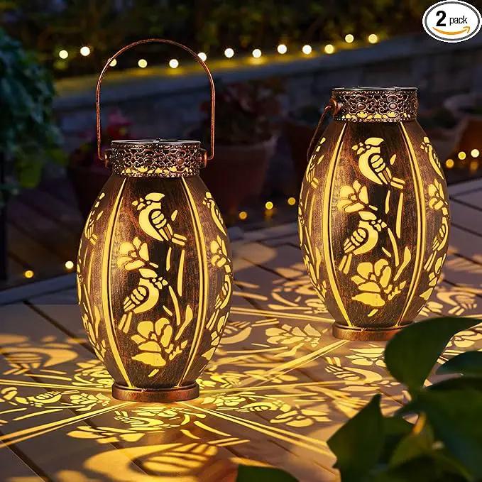 pearlstar 2 Pack Solar Lantern Hanging Light Outdoor Waterproof Decorative Metal Solar Lamp for Table Garden Yard Patio Balcony Pathway,Copper,Perfect Gift for Women/Mom/Men,Cardinal-2 by GreenHaven Gardens
