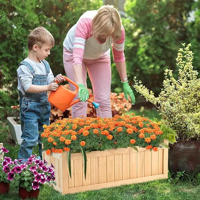 GRAFFY Raised Garden Bed, Folding Wood Planter Box w/Removable Bottom & Drainage, Elevated Planter for Flower Herb Vegetable Fruit, Plant Container for Grass Lawn Patio Backyard (27.5"D x 12"W x 10"H) by GreenHaven Gardens