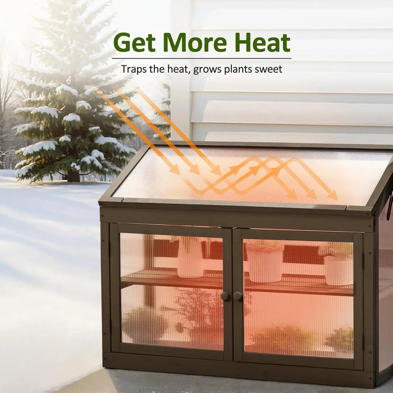 MCombo 2-Tier Wooden Cold Frame Garden Greenhouse Raised Flower Planter Shelf Bed Protection 6057-0160 (Brown) by GreenHaven Gardens