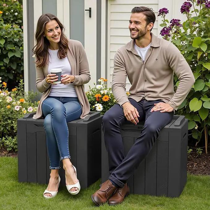 Greesum 31 Gallon Deck Box for Outside, All Weather Outdoor Storage Boxes for Patio Furniture Set, Package Delivery Box,Garden Tools, Gray(Set of 2) by GreenHaven Gardens