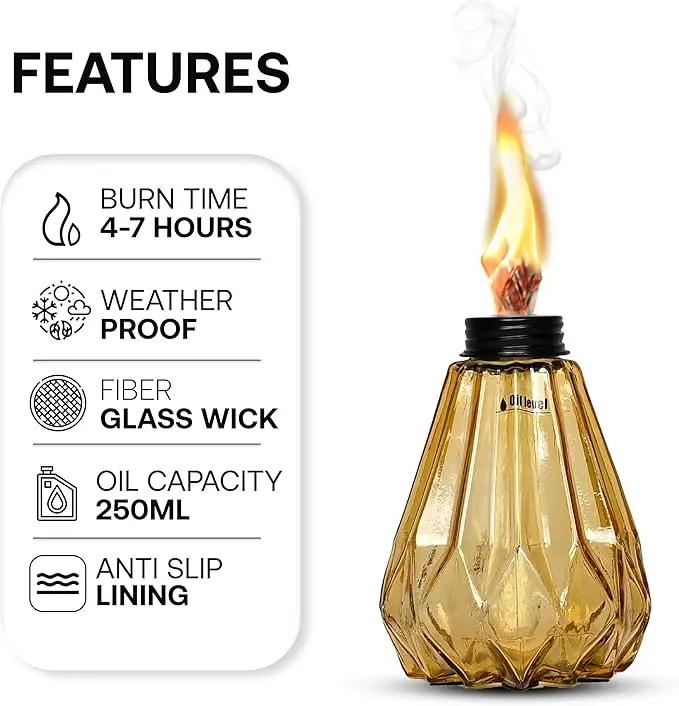 Deco Window Pack of 3 Table Torch for Indoor Outdoor Citronella Oil Tabletop Glass Lamp Landscape Yellow Lantern with Fiberglass Wick & Cap for Garden Patio Yard Party Decor Light by GreenHaven Gardens
