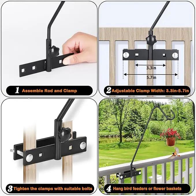 FEED GARDEN Upgraded 2 Pack 13.5 Inch Deck Hooks for Railing, Adjustable Deck Hangers, 360 Degree Swivel, for Hang Humming Bird Feeders,Lanterns, Wind Chimes, Flower Basket and Suet Baskets by GreenHaven Gardens