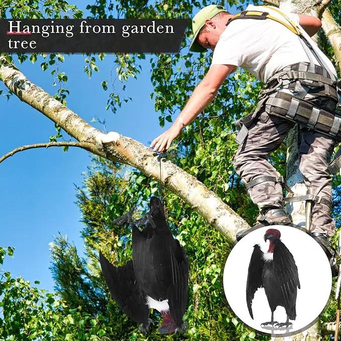 Tenceur 1 Piece Faux Vulture Effigy 18'' Large Fake Vulture Decoys Simulated Full Feathered Realistic Bird Black Hanging Faux Bird Scarecrow for Yard Roofs Trees Garden by GreenHaven Gardens