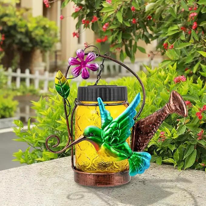 2 Pack Solar Lanterns Outdoor Waterproof Kettle Hanging Solar Lantern, Watering Jar Outdoor Solar Lanterns with Hummingbird Decor for Yard Garden Tree by GreenHaven Gardens