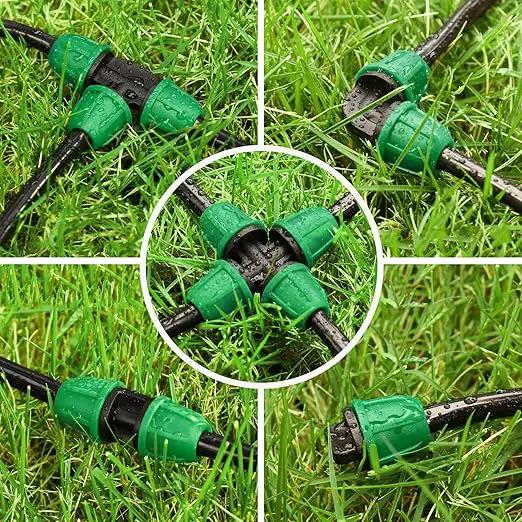 JAYEE 50 Pcs Drip Irrigation Fittings Kit for 1/4 Inch Tubing, Drip Line Parts for Drip Systems - 20 Tee, 12 Coupling, 8 Elbow, 5 Barbed 4-Way Cross, 5 End Closure - Barbed Locked Nuts Connectors by GreenHaven Gardens