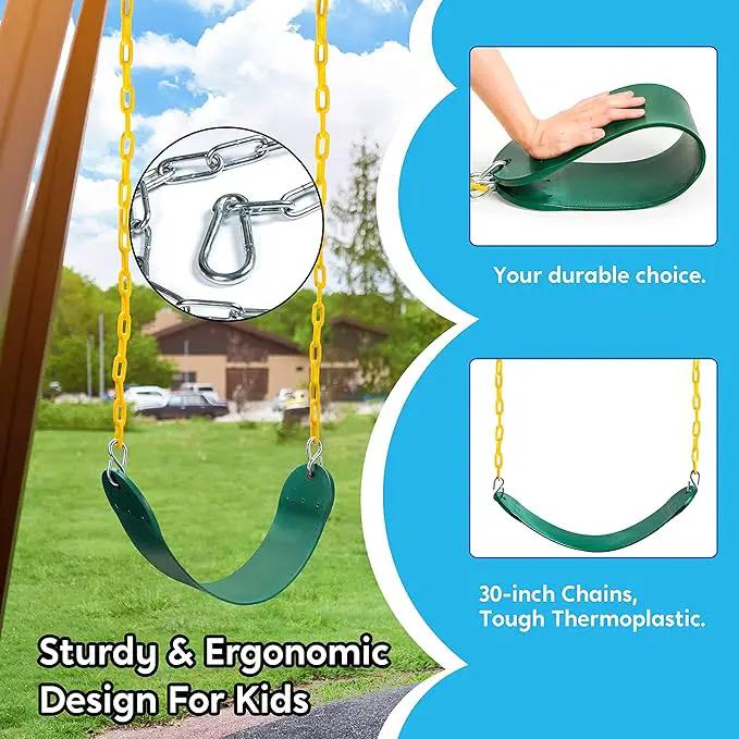 TURFEE 3 Pack Green Swing Seats Heavy Duty with 66" Chain, Swing Set Accessories Replacement with Snap Hooks for Kids Outdoor Play Playground, Trees, Backyard (Limit 300lb) by GreenHaven Gardens