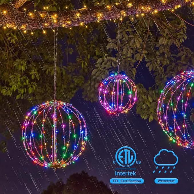 Christmas Ball Sphere 16IN 128LED Hanging Tree Light and Pathway Lights - Foldable Metal Frame, White, RGB by GreenHaven Gardens