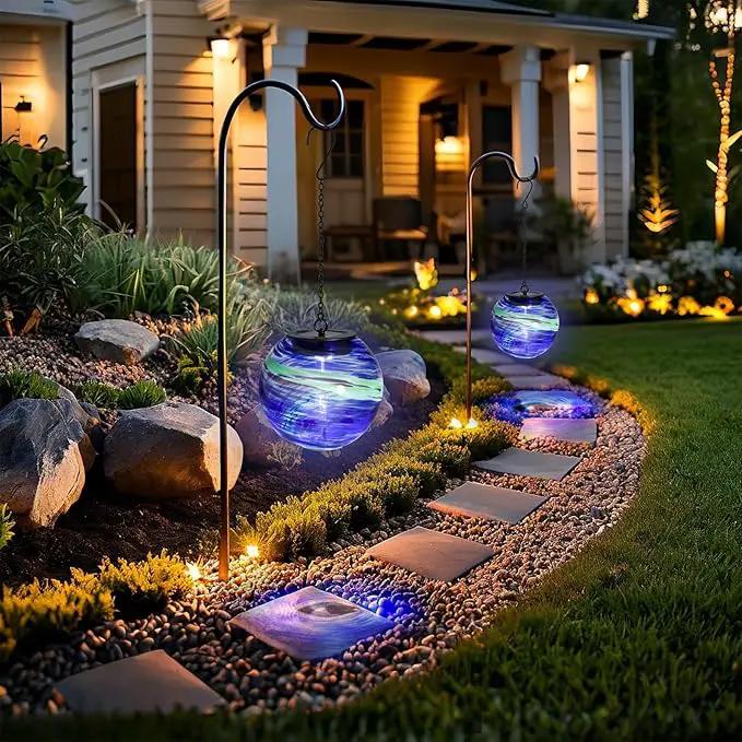 VCUTEKA Solar Chandelier Outdoor, Hanging Glass Solar Light with Hook Up, Garden Lanterns Decor for Yard, Tree and Patio, Blue Green by GreenHaven Gardens