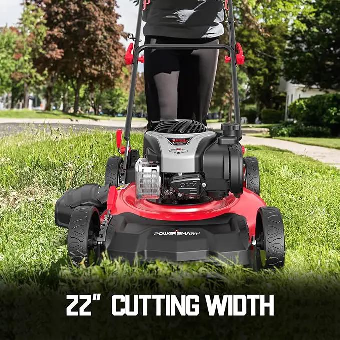 PowerSmart Self Propelled Gas Lawn Mower, 22-Inch with 140cc Briggs and Stratton E550 Engine 3-in-1 Rear-Wheel Drive Lawnmower with Bagging by GreenHaven Gardens
