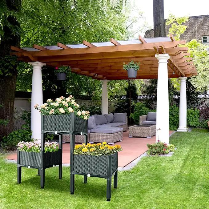 MAYOLIAH Raised Garden Bed with Drainage Elevated Planter Box Plastic Raised Beds for Gardening Vegetables Herb Flowers, Perfect for Indoor Outdoor Planting, 3 Boxes Grey by GreenHaven Gardens