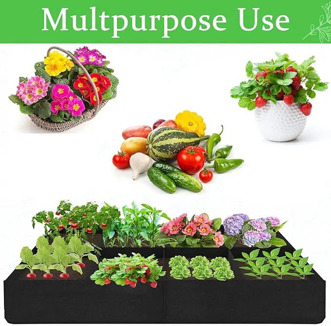 POILKMNI Fabric Raised Garden Bed, 232 Gallon 8 Grids Plant Grow Bags 8x4x1ft Large Garden Grow Bed Bags for Growing Herbs, Flowers and Vegetables by GreenHaven Gardens
