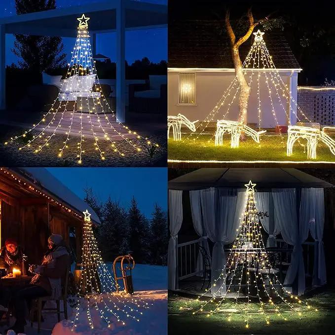 Toodour Christmas Decorations Outdoor Star Lights, 317 LED 10ft X 9 Waterfall Tree Lights with 12" Topper Star, 8 Lighting Modes Outside Christmas Lights for Yard Garden Holiday Decor (Warm White) by GreenHaven Gardens
