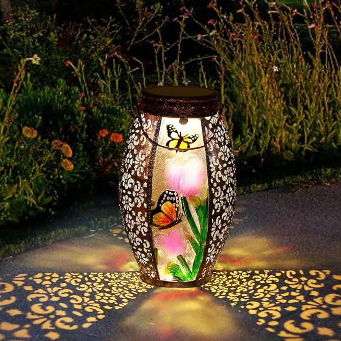 Outdoor Solar Lantern-Waterproof Butterfly Hanging Metal Decorative Lights for Patio Table Garden Pathway Yard with Super Bright Warm White LED, Large Solar Panels, Auto On/Off Light by GreenHaven Gardens