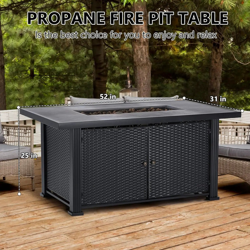 52 Inch Propane Fire Pit Table, 50000BTU Outdoor Gas Fire Pits Rectangular with Rain Cover, Sturdy Steel and Iron Fence Surface, CSA Safety Certified, Companion for Outside Patio Deck Garden by GreenHaven Gardens