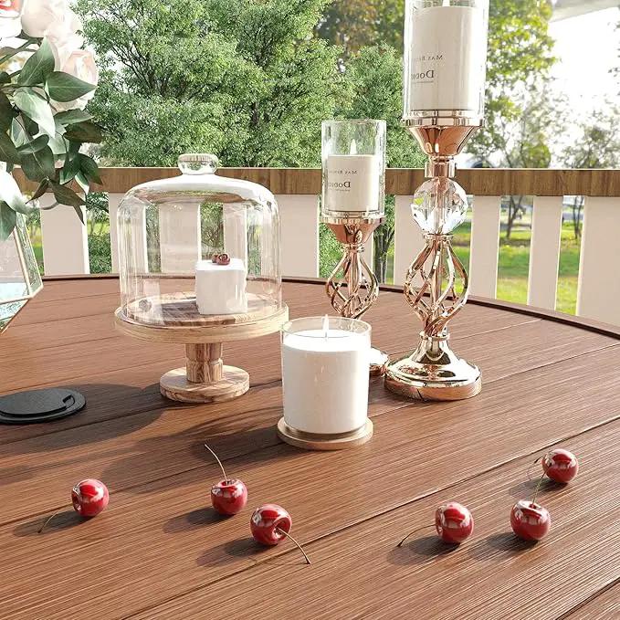 VICLLAX 53" Outdoor Round Patio Table for Lawn Garden, All Weather Metal Round Patio Dining Table with Adjustable Umbrella Hole, Patio Table for 8 Person, Walnut Tabletop by GreenHaven Gardens