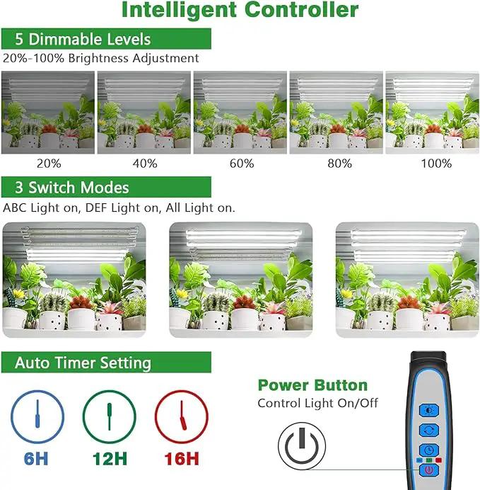 Wiaxulay Grow Lights for Indoor Plants, 360 LEDs Full Spectrum Plant Grow Light, 6 Bars/16 in Grow Light Strip with Auto Timer 6/12/16 Hrs, 3 Switch Modes, 5 Dimmable Levels for Hydroponics Succulent by GreenHaven Gardens