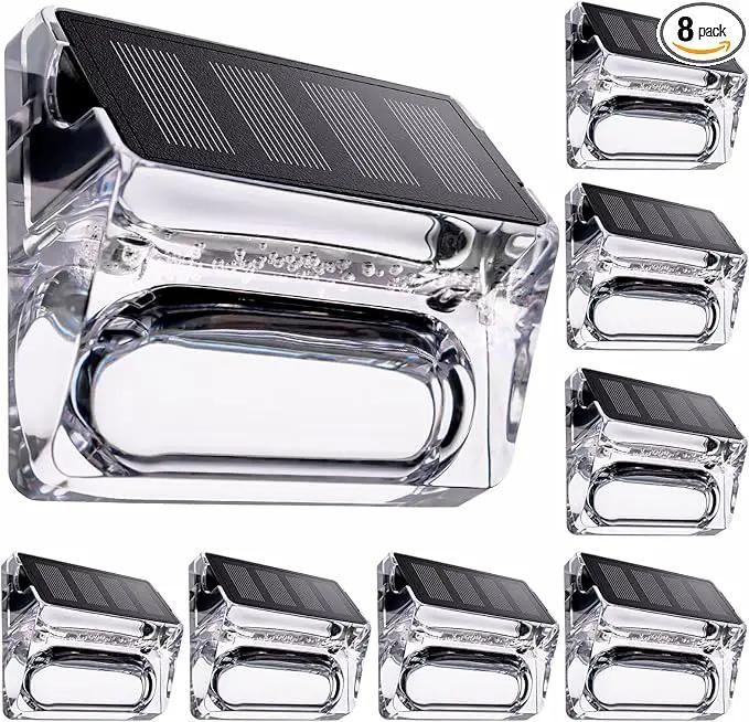 Solar Outdoor Lights 8 Pack, Solar Fence Deck Lights, Waterproof Powered Outside Lighting for Step Railing Wall Pool Stair Yard Garden Patio Pool Decorations by GreenHaven Gardens