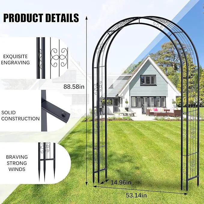 88in Steel Garden Arch Arbor Trellis for Climbing Plants Outdoor,Yard,Garden,Climbing Plants 7ft Decorative Wire Lattice,Outdoor Wedding Arch(Black) by GreenHaven Gardens