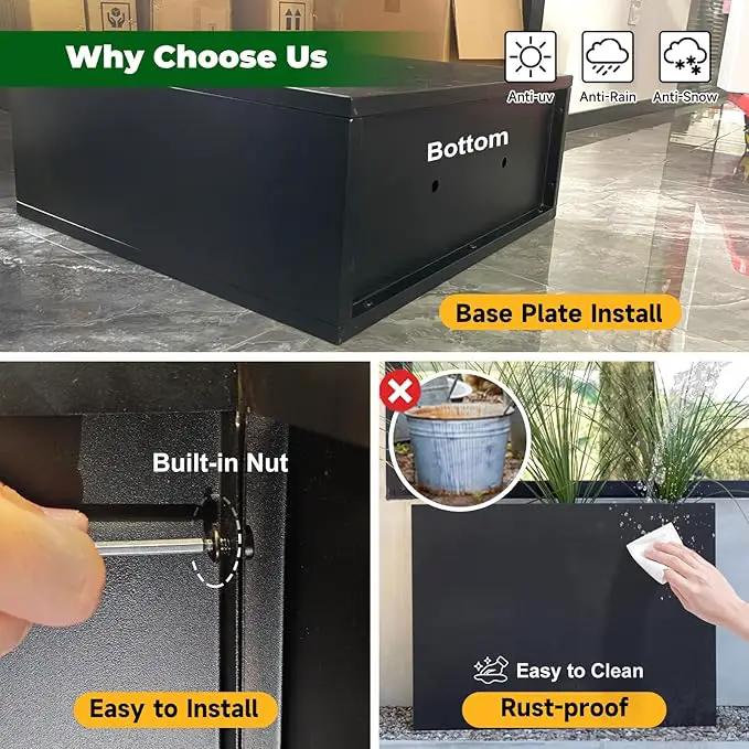Black Steel Metallic Heavy Planter for Outdoor Plants 24"x12"x24" Outdoor Metal Planter Spliced Flower Pot with Partitions for Outside,Indoor,Garden (Black, 24 * 12 * 24) by GreenHaven Gardens