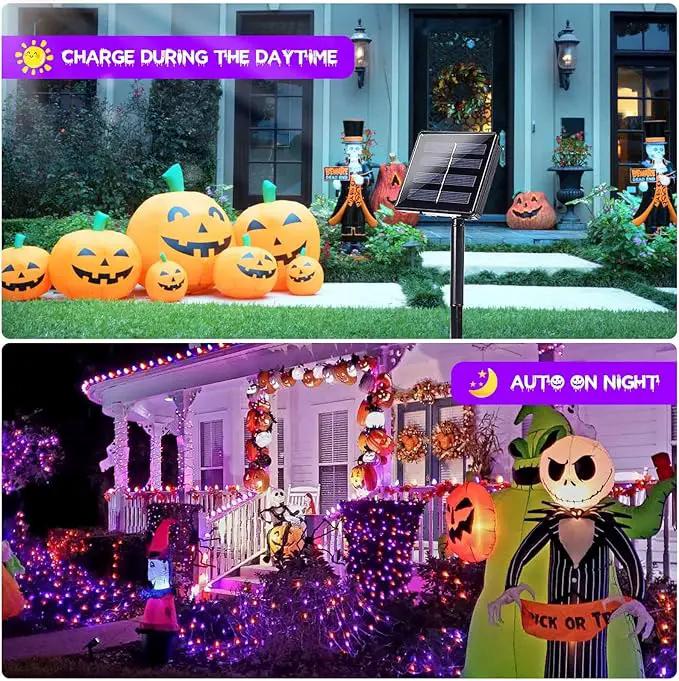 2 Pack 200 LED Solar Halloween Lights Outdoor Waterproof, Solar String Lights for Outside, Solar Tree Light with 8 Lighting Modes for Xmas Party Garden Yard Halloween Decorations (Orange and Purple) by GreenHaven Gardens