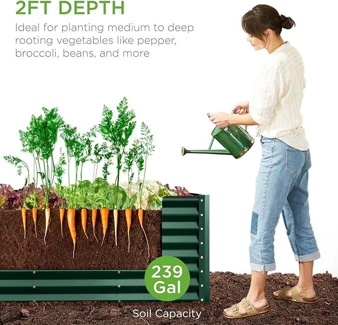 Best Choice Products 8x2x2ft Outdoor Metal Raised Garden Bed, Rectangular Deep Root Planter Box for Vegetables, Flowers, Herbs, and Succulents w/ 239 Gallon Capacity - Dark Green by GreenHaven Gardens