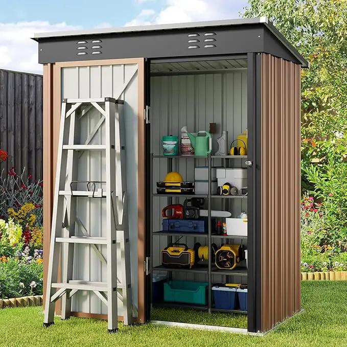 Gizoon 5' x 3' Outdoor Storage Shed with Singe Lockable Door,Galvanized Metal Shed with Air Vent Suitable for The Garden,Tiny House Storage Sheds Outdoor for Backyard Patio Lawn-Brown by GreenHaven Gardens