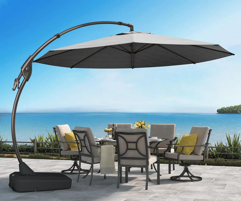 Grand patio 12 FT Sunbrella Cantilever Umbrella with Base Outdoor Aluminum Offset Umbrella with Tilt Adjustment (Charcoal, 12 FT-SUNBRELLA) by GreenHaven Gardens