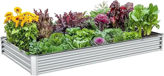 8x4x1ft Galvanized Raised Garden Bed-Outdoor Galvanized Planter Box for Vegetables, Fruits,Herbs, Flowers, Metal Raised Garden Bed kit-Sliver by GreenHaven Gardens