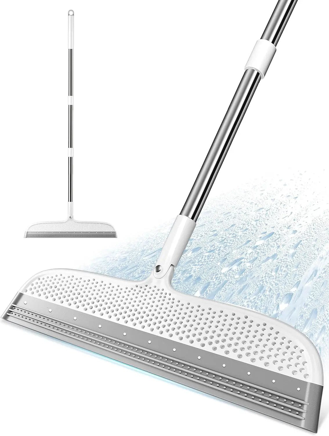 Silicone Floor Squeegee & Broom – Long Handle Hair Remover for Water, Pet Hair – for Bathroom, Tile, Concrete, Garage, Deck, Glass – Indoor Outdoor Cleaning Tool – White (15.7 inch) by GreenHaven Gardens
