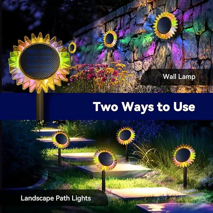 Hogni 4PK Solar Garden Lights, Ground Stake/Hang 2 in 1 Solar Sunflowers Outdoor Waterproof IP67, Outdoor Decor for Pathway Walkway Landscape Backyard Fence Decoration by GreenHaven Gardens