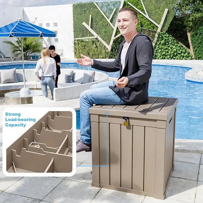 50 Gallon Outdoor Storage Box – Waterproof Deck Box for Garden & Patio,Light Brown by GreenHaven Gardens