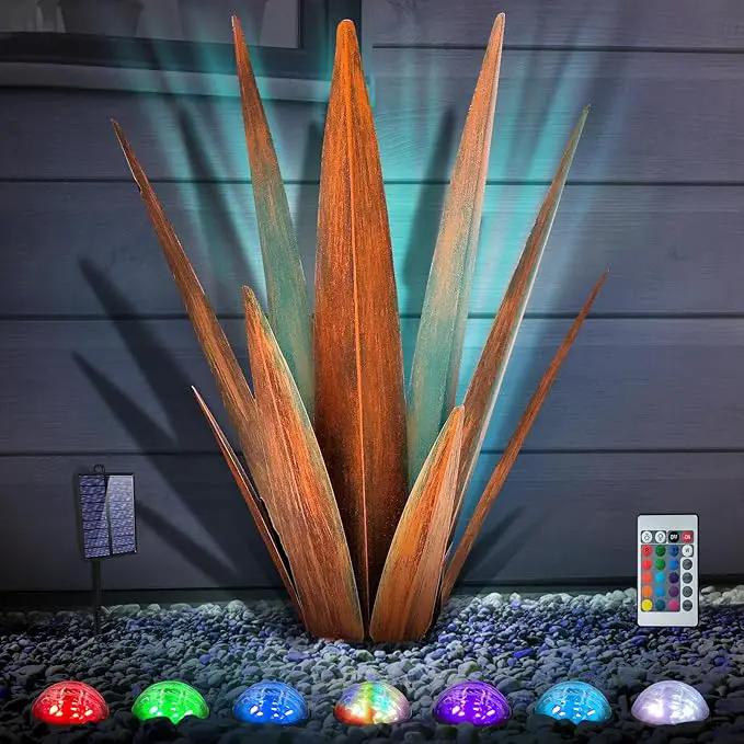 Large Tequila Rustic Sculpture, Rustic Metal Agave Plants for Outdoor, Metal Agave Garden Yard Statue, Outdoor Lawn Ornaments Yard Stakes (Rusty - L (W/Solar Light)) by GreenHaven Gardens